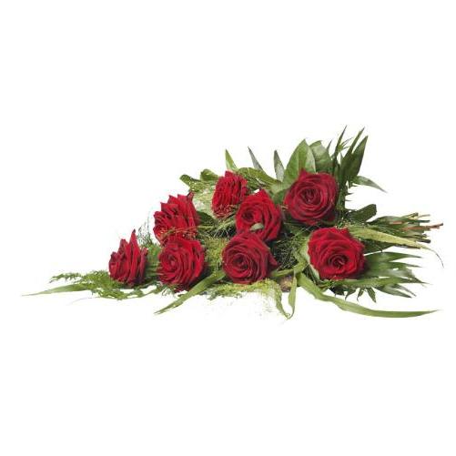 Rouwboeket rode rozen met groen ( UB 100 )